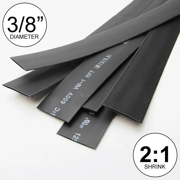 Salipt 3/8" ID Black Heat Shrink Tube 2:1 ratio wrap