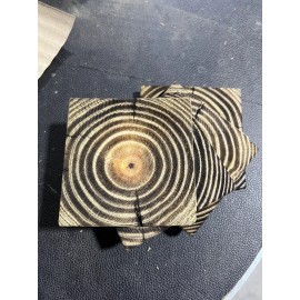 Handmade Homemade And Recycled Burnt Wooden Drink Coaster Set 4x4 (true size 3.5x3.5)