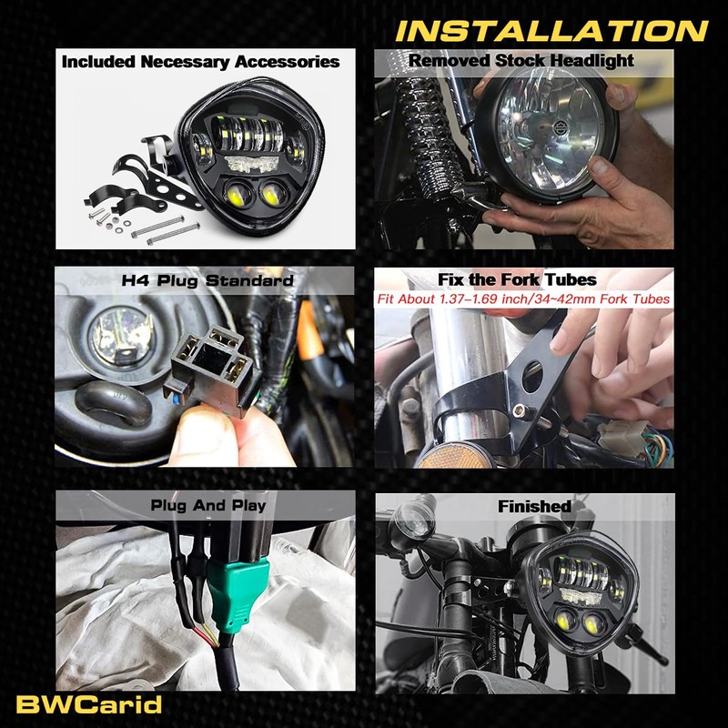 BWCarid 7 Inch LED Motorcycle Headlight DOT Approved With DRL