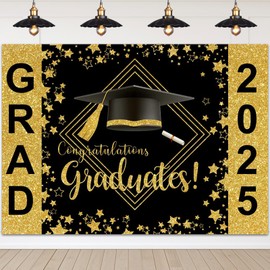 Avezano 7x5ft Graduation Backdrop Class of 2025 Black and Gold Graduation Photo Banner Congrats Grad Party Backdrop 2025 Graduation Decorations