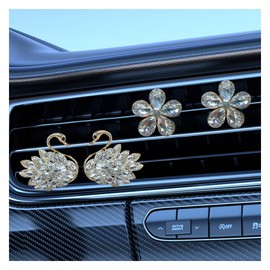 Bling Swan Car Air Vent Clips, 4PCS Crystal Rhinestone Car Diffuser Air Freshener Vent Clips, Cute Auto Air Conditioner Outlet Clips, Car Dashboard Decorations (Transparent)
