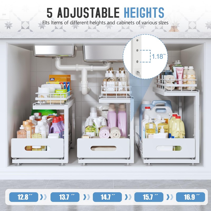 Biboraya 2 Pack 18 IN Depth Under Sink Organizer with
