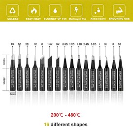 Soldering Iron Tips 900M Solder Lead-free Tips 16pcs for HAKKO 936,937,907 Atten, Quick,Ryobi, Aoyue, Yihua,Vastar,Sywon,Tabiger,SOAIY and X-Tronic Solder Gun/Station