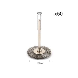 JIUNENG 50Pcs 25mm Stainless Steel Wire Wheel Brush Sets T-Type with 1/8 Inch Shank Polishing Wheels Rotary Tool for Cleaning,Deburring and Surface-Finishing
