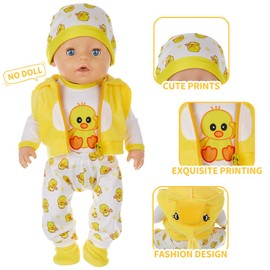 5pc Duck Cartoon Style Baby Doll Clothes Set Include Vest Tops Pants Socks Hat for 43cm/17 inch New Baby Dolls (No Doll)