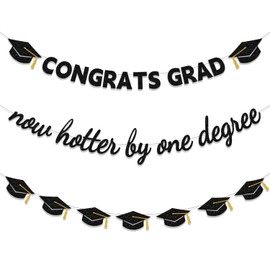 Now Hotter By One Degree Graduation Banner, Black Glitter Congrats Grad Class of 2026 Decor for School College, Party Garland for Home & Party Supplies, Photo Props