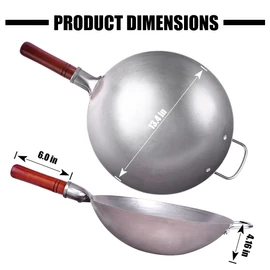 Carbon Steel Wok Traditional Hand Hammered - 13.4" Chinese Woks Round Bottom Wok Pan Set with 8 Pcs Cookware Accessories