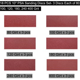 Sackorange 18 PCS 10" PSA Sanding Discs Set - 80, 100, 120, 180, 240 400 Grit Sander Discs - Sandpaper Discs with PSA Self Adhesive for Drywall, Floor, Woodworking, Auto for Power Sander (10 Inch)