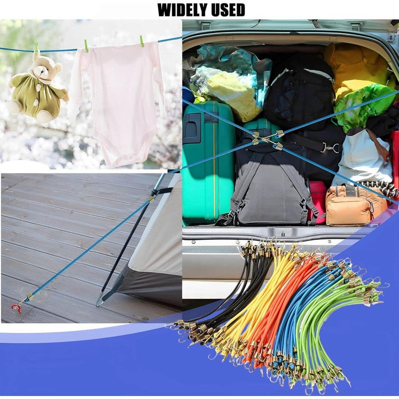 12 Pcs Small Bungee Cords with Hooks, 25cm Mini Adjustable