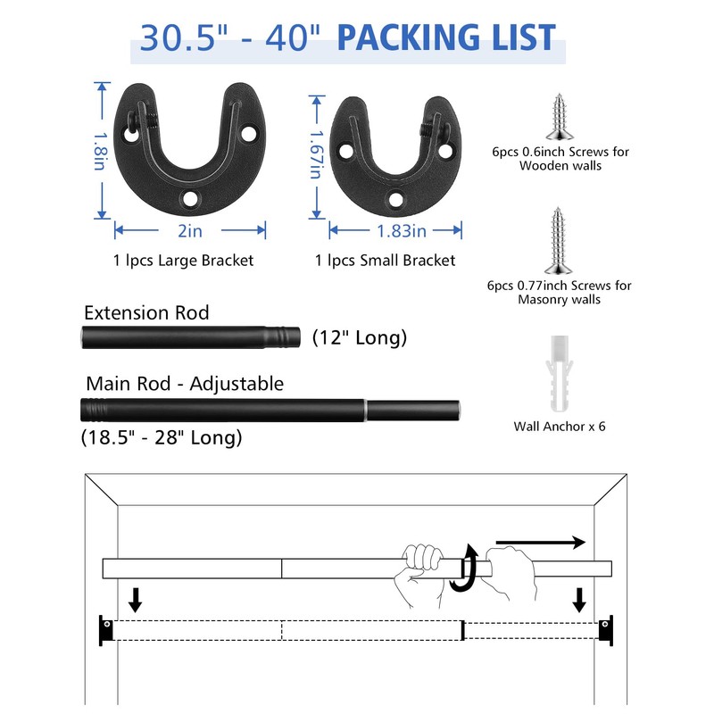 FIRJOY Closet Rods for Hanging Clothes - Heavy Duty, Length