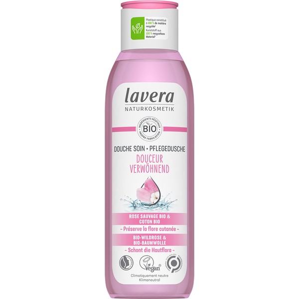 lavera Gentle Shower Gel - Natural Cosmetics - Vegan - Certified - Shower Gel - with Organic Wild Rose and Organic Cotton - Biodegradable Formulas without Mineral Oils - 250 ml