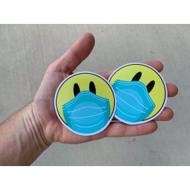 Boxed In 2 Vinyl Smiley Face Stickers with Mask Hospital workers face protection SMILE