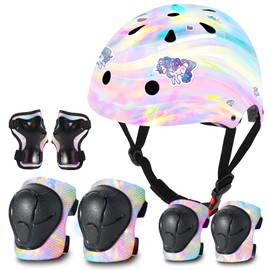 JIFAR Bike Helmet Set with Knee Pads Elbow Pads Wrist Guards,Adjustable Helmet Protection Gear Set for Girl Kids&Youth,Protective Gear Set for Sport Cycling Bike Roller Skating Scooter