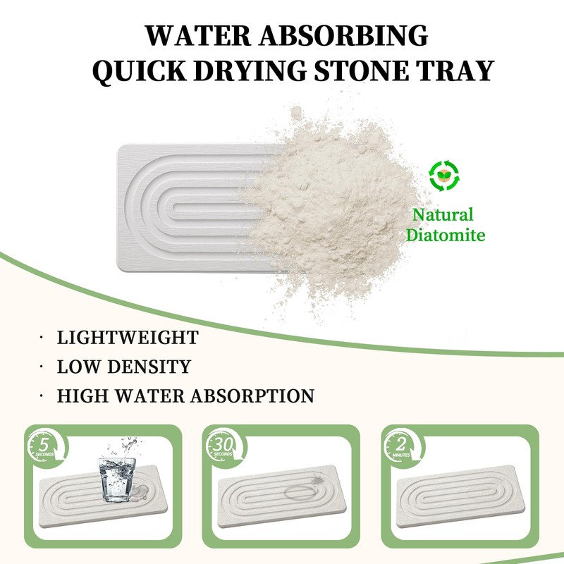2 PCS Water Absorbing Diatomite Coasters, Stone Drying Mat for