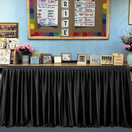 Albassa Black Table Skirt for Rectangle Table 9ft Polyester Table Cloth Wrinkle Resistant Tablecloth Skirt with Ruffle for Banquet, Wedding, Baby Shower, Display Gift Dining Table