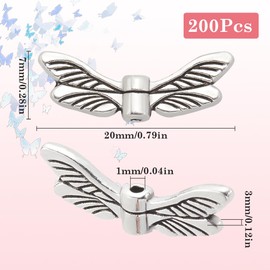 SOFPLATE 1 Box 200pcs Wing Beads Metal Silver Wing Beads Alloy Tibetan Style Vintage Fairy Angel Butterfly Flying Wing Spacer Bead Bulk for Jewelry Making Necklace Bracelets Christmas Accessories