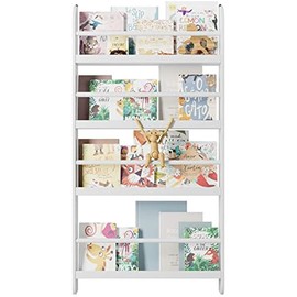 FOTOSOK Kids Bookshelf, Wall Mount 4-Tier Book Shelf Organizer for Toys and Books, Toy Storage Bookshelf in Bedroom, Living Room and Nursery, White