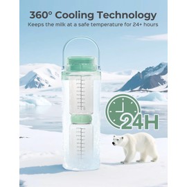 Xaproo 22oz Portable Breast Milk Cooler for Outdoor, 360° Cooling Technology for 24 Hours, Larger Capacity Travel Breastmilk Chiller with 2pcs Baby Bottles, Milk Storage Container for Baby, BPA-Free