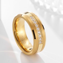 SOXEMAN Luxury fashion men's and women's tungsten steel rings, gorgeous palace wide 8mm shining wedding golden rings