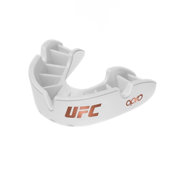 OPRO Bronze Level UFC Sports Mouthguard for Adults and Kids with Case and Adjustment Tool, Mouth Guard for UFC Martial Arts Boxing BJJ (UFC - White, Adult)
