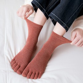 Yazon Women's Five Toe Socks, Spring, Autumn and Winter, Stylish, Cotton, Crew Socks, Breathable, Casual, Cold Protection, Women's Five Toe Socks, For Autumn and Winter, 5 Toe Socks, Women's 8.7 - 9.8 inches (22 - 25 cm), 5 Pair Set, 5 colors