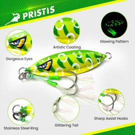 Pristis 3 pcs 80g Sinking Jigs, Slow Fall Pitch Metal Fishing Lures for Long-Distance Casting, Vertical Jig Spoon Saltwater Freshwater, Sea Fishing for Tuna, Grouper, Dogtooth, Snapper, Bass, Salmon