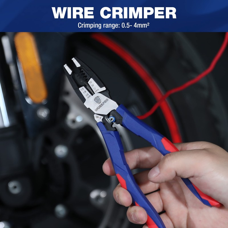 WORKPRO 5-in-1 Combination Pliers with Wire Stripper/Crimper/Cutter/Spanner | 8 inch