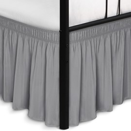 Biscaynebay Wrap Around Bed Skirts with Split Corners for Queen Beds 18" Drop, Silver Grey Adjustable Elastic Dust Ruffles Easy Fit Wrinkle Resistant Silky Luxurious Fabric Machine Washable