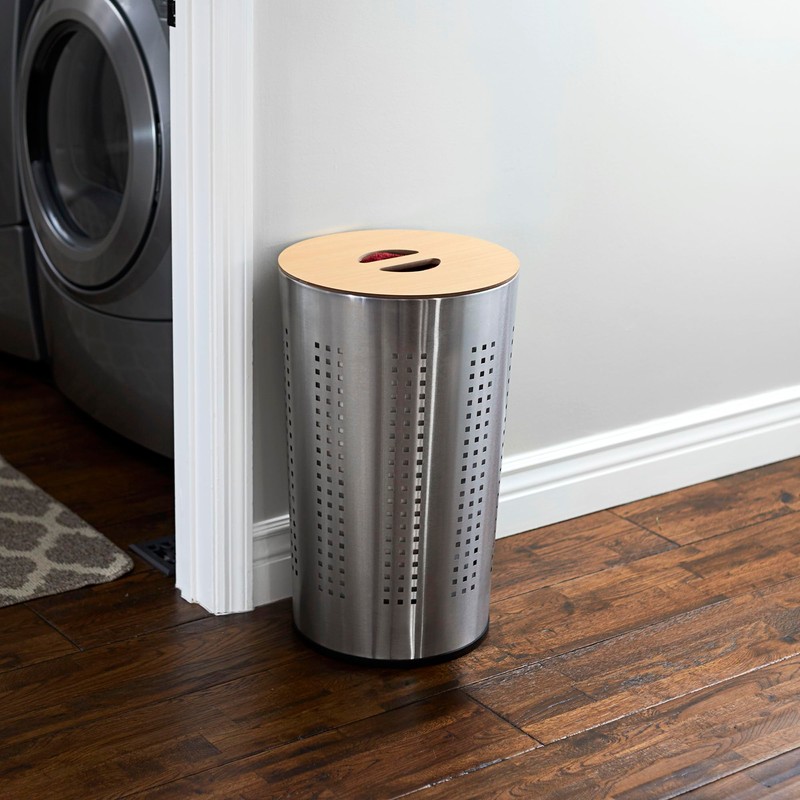 Household Essentials 7081-1 Round Metal Laundry Hamper - Removable Liner