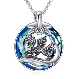 SHINYKEND 925 Sterling Silver Dragon Necklace for Women, Crystal Dragon Pendant Necklace Valentine's Day Birthday Mothers Day Graduation Animal Jewelry Gifts for Her Girlfriend Daughter 18+2"