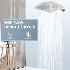 KINLIV 12 inch Ceiling Rain Shower Head Chrome Polished - All Metal 304 Stainless Steel, Full Body Rainrfall Shower with 144 Silicone Nozzles, Large Square Showerheads Modern Bathroom
