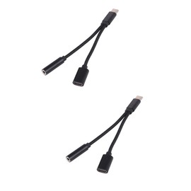 jojofuny 2pcs Type-c Earphone Adapter Charging Converter Compact Black Headphone Adapter for Music and Charging Portable Design for Mobile Phones