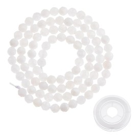 Hobbspring 95Pcs Natural Rainbow Moonstone Beads Round Stone Beads Strands 4mm White Loose Beads Faceted Gemstone Beads with 10.94 Yards Elastic Crystal String for Jewelry Making