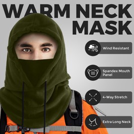 AURUZA Balaclava Face Mask Windproof Ski Mask for Men Women Motorcycle Mask for Cycling Running Skiing (M-L, Army Green), Army Green