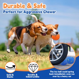 TANOFALO Dog Toy Balls Indestructible Dog Tennis Ball for Aggressive Chewers, 3 Inch Durable Teething Chew Toys Water Toy Interactive Outdoor Fetch Balls for Large Medium Small Dog (1 Blue+1 Orange)