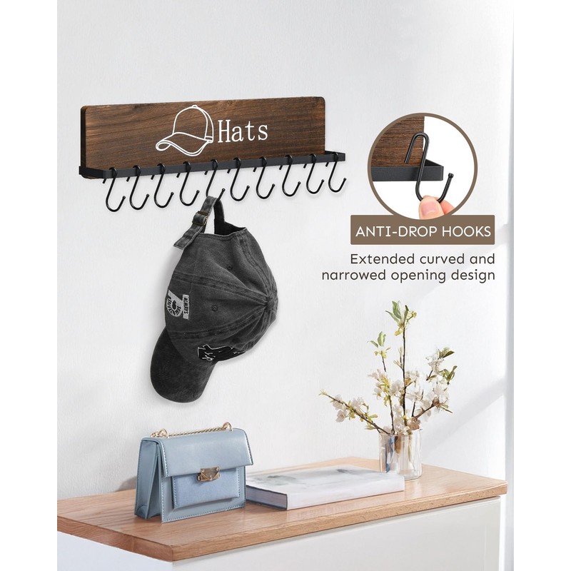 FANGSUN Hat Rack for Wall, Wooden Baseball Cap Organizer with
