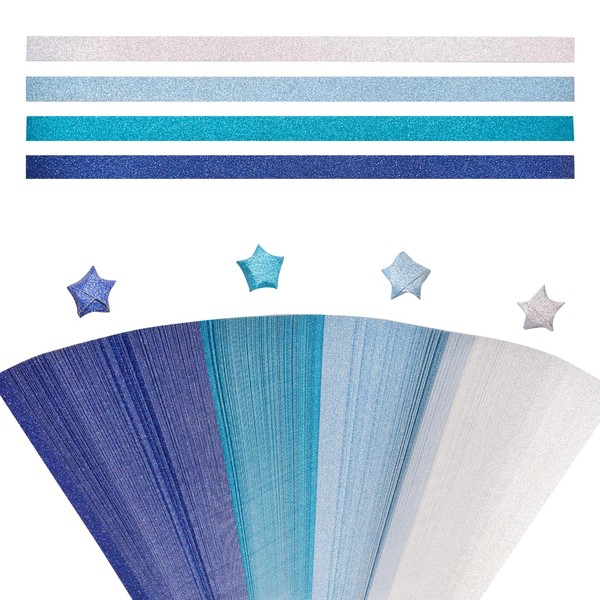 URROMA 520 Pieces Star Paper Strips Gradient Blue Glitter Star Origami Paper Strips for Crafts Folding School Teaching DIY Art Projects Craft Supplies