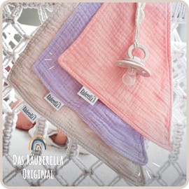 Räuberella 3 Muslin Scarves Made of 100% Cotton, Triangular Scarf, Burp Cloth, Drool Bib, Neckerchief, 0-18 Months (Lilac, Pink, Beige, 0-18 Months), Lilac, Pink, Beige