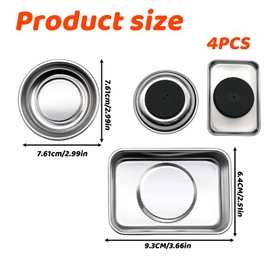 2-Piece Magnetic Tray, Magnetic Parts Tray Set for Mechanics and DIY, Stainless Steel Magnetic Screw Tray with Strong Hold, Round and Rectangle Tool Trays (10cm Dia, 9.2x6.5cm)
