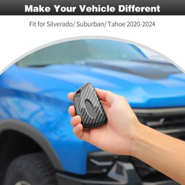 CheroCar for Silverado Key Fob Cover, Key Fob Case Shell Protector Fit for Silverado/ Suburban/ Tahoe 2020-2024 (Carbon Fiber)