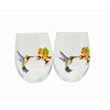 2 Hummingbird Hand Painted Stemless Wine Glasses