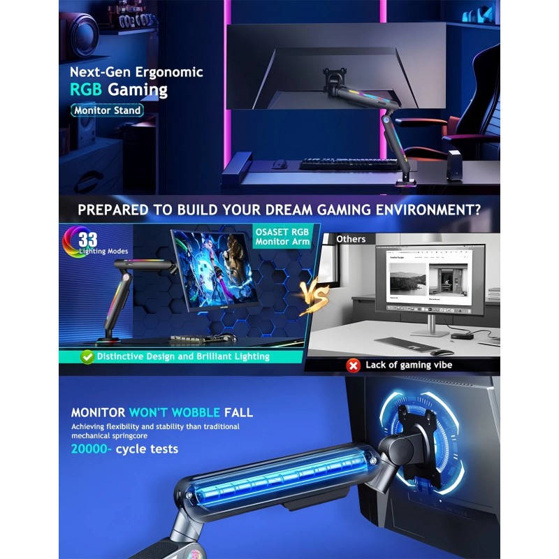 THEARK Gaming Monitor Stand with RGB LED Lights – Adjustable