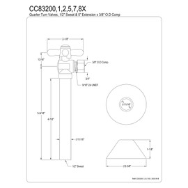 Kingston Brass CC83208X Vintage 1/2-Inch Sweat x 3/8-Inch OD Comp Quarter-Turn Angle Shut-Off Valve with 5-Inch Extension, 5-1/2", Brushed Nickel