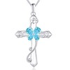 YL Women's Butterfly Cross Necklace Sterling Silver Created Aquamarine Leaves