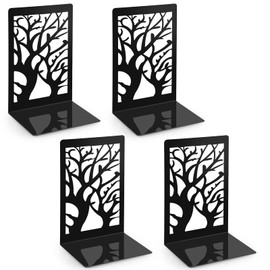 Anhow 2 Pairs Book Ends, Metal Square Bookends Holders for Children, Schools, Libraries - Black/ 9.3 x 12 x 17.2 cm