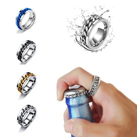 Juztec Spinner Ring For Men Women Silver Ring For Men Stainless Steel Ring Cool Titanium Fashion Ring Beer Bottle Opener Chain Rings(Silver 10)