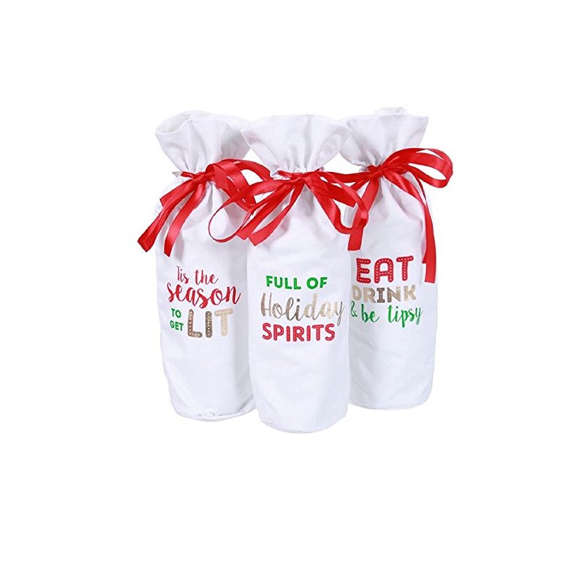 Set of 3 Holiday Spirits Wine Tote