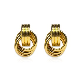 BRDXOOL 18 Carat Gold Earrings Metal Twist Earrings Women's Geometric Exaggerated Earrings Temperament Jewellery Multi-Ring Knot Jewellery Women's Earrings, Stainless Steel, No Gemstone
