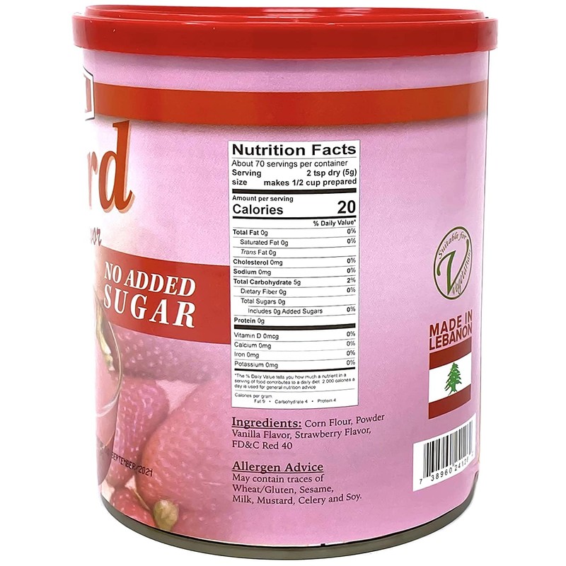 TAZAH Strawberry Custard Powder Mix, Easy to Prepare, No Added