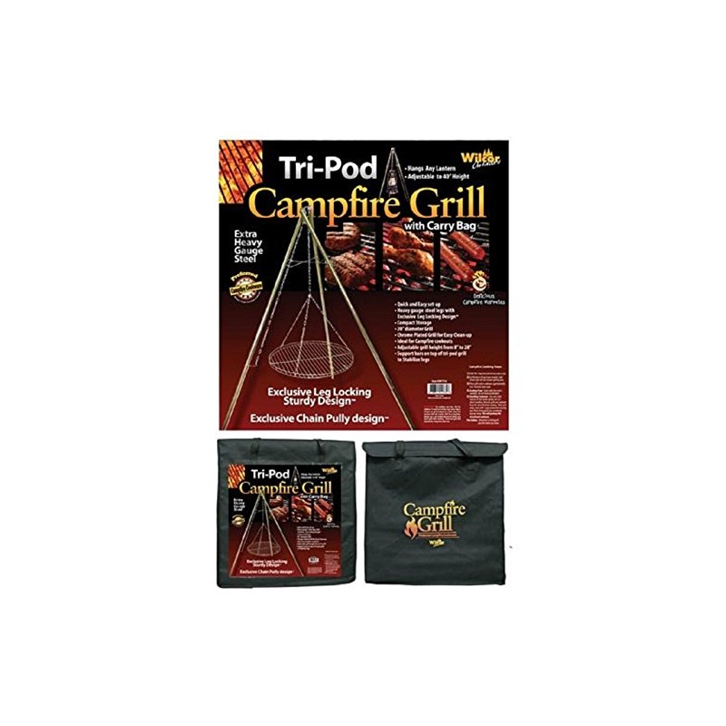 Wilcor Campfire Tri-Pod Grill (Adjustable Height & Quick Setup)